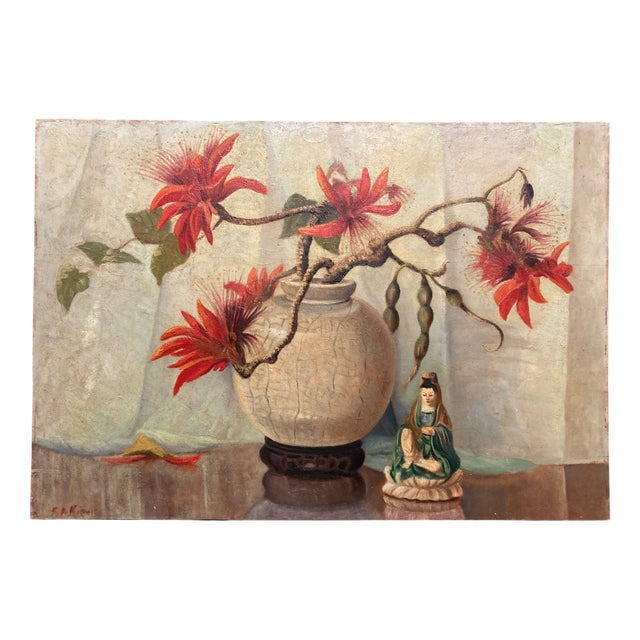 Frederik Anton Kievits, Indonesian Still Life with Coral Tree, 1920s, Oil on Panel For Sale