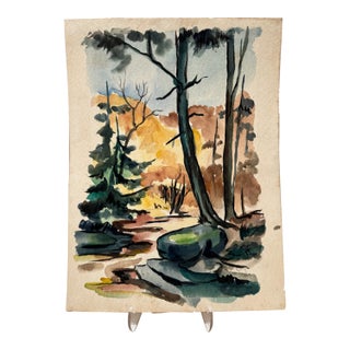 Henry Emil Salloch Original Watercolor on Paper Autumn Forest Clearing, 1945 For Sale
