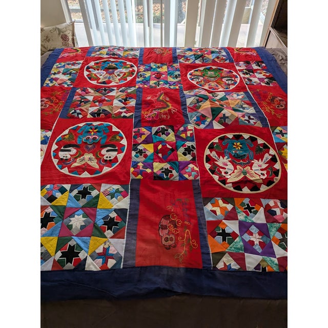Vintage Double Sided Reversible Handmade Chinese "Bai Jia Bei" Quilt For Sale - Image 13 of 16