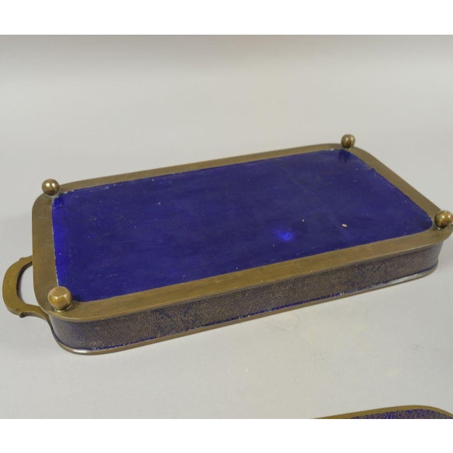 19th C Chinese Bronze and Dark Blue Cloisonne Opium Tray For Sale - Image 9 of 9