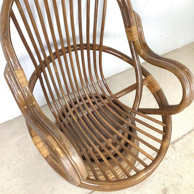 Vintage Sculptural Rattan & Bentwood Swivel Lounge Chair For Sale - Image 9 of 18