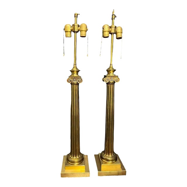 1930's Neoclassic Column Table Lamps - Pair For Sale