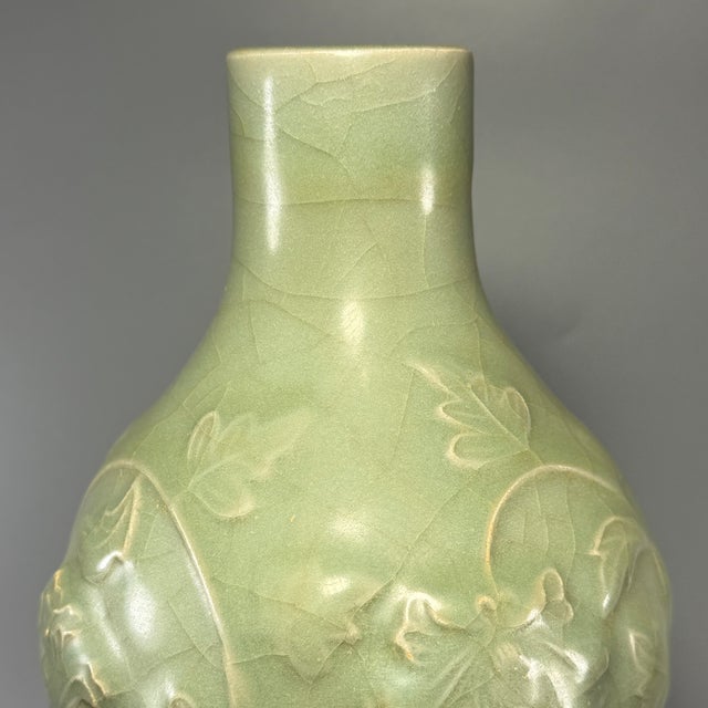 Chinese Antique Chinese Longquan Celadon Relief Gourd Vase For Sale - Image 3 of 8