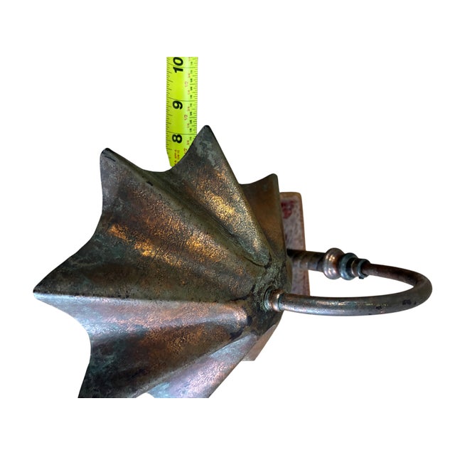 Antique Arts Crafts Copper Desk Lamp Clay Tile Base Ruffle Clam Shell Shade For Sale - Image 10 of 12