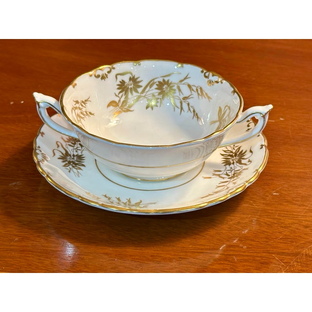 1960s 1960s Royal Crown Derby “Marquis” Pattern A1222 Bone China Cream Soup Bowls & Underplates, Set of 10 For Sale - Image 5 of 12