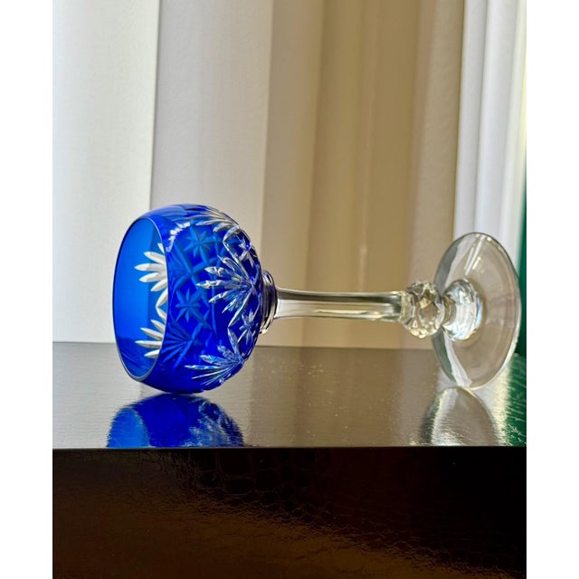 Cobalt Blue Massenet Crystal Hock Glasses by Saint-Louis, 1920, Set of 5 For Sale - Image 6 of 15