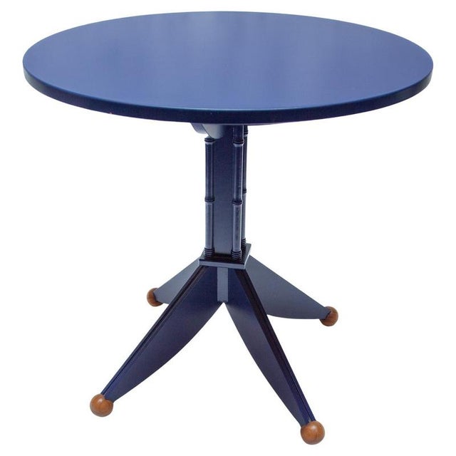 Postmodern Navy Blue Lacquered Wood Pedestal Side Table, 1980s For Sale - Image 14 of 14