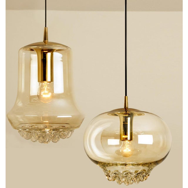 Smoked Brown Glass and Brass Pendant Lights attributed to Peill and Putzler, 1960s, Set of 2 For Sale - Image 15 of 18