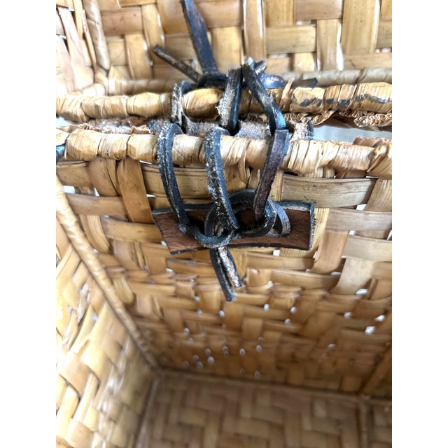 Vintage Woven Rattan Storage Box With Leather Closures | Lidded File Box, Custom Designer Fabric Lined Interior, Boho Coastal Decor For Sale - Image 11 of 12