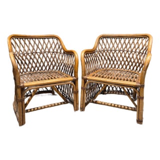 Mid-Century Modern Chairs, Rattan Lounge Chairs John Wisner Franco Albin Style For Sale