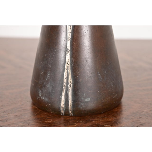 Metal Heintz Arts & Crafts Sterling Silver on Bronze Vase For Sale - Image 7 of 12