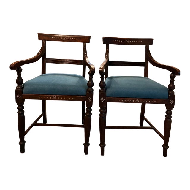 Early 19th Century Anglo-Indian Bone Inlay Chairs- Set of 2 For Sale