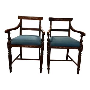 Early 19th Century Anglo-Indian Bone Inlay Chairs- Set of 2