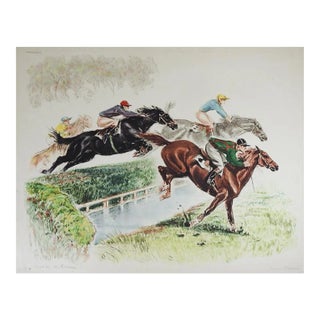Vintage Early 20th Century French Steeplechase Horse Racing Etching For Sale