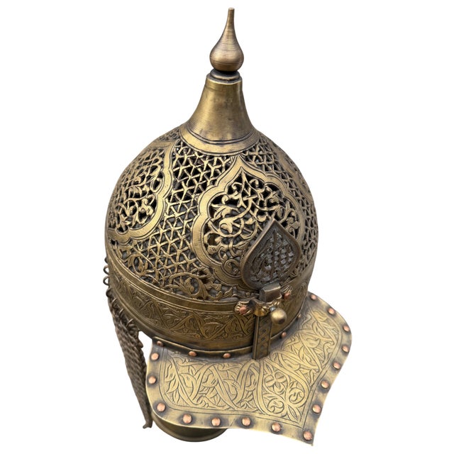 Brass Engraved Brass Warrior Helmet For Sale - Image 8 of 13