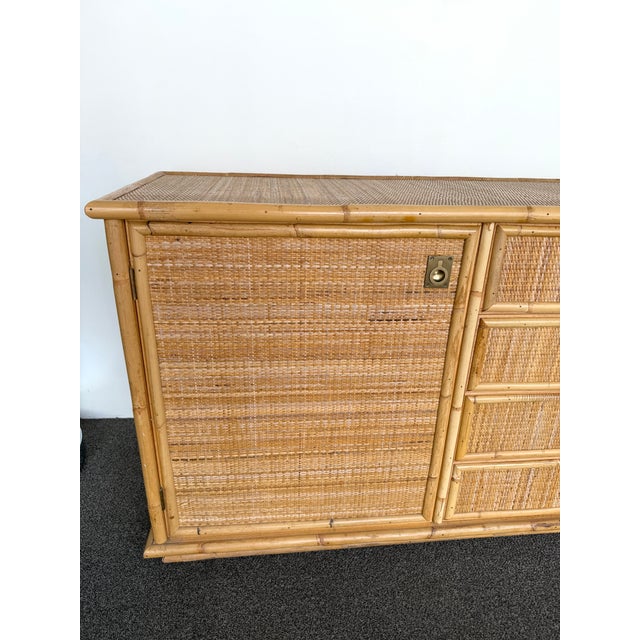 Bamboo Rattan and Brass Sideboard by Dal Vera, Italy, 1970s For Sale - Image 10 of 12