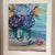 Amazing impressionist style still life na clear vase holding blue hydrangeas with blue sky background the flowers and vase...