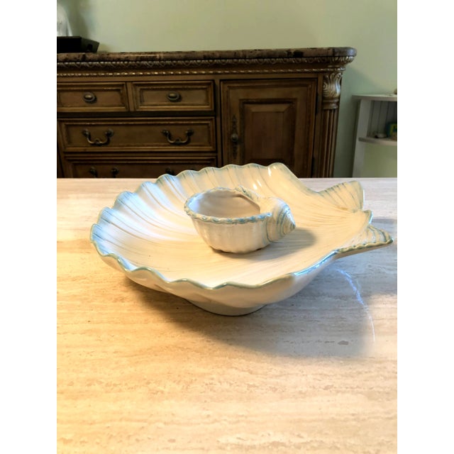 Nautical Contemporary Ceramic Seashell Chip & Dip Bowl Set- 2 Pieces For Sale - Image 3 of 12