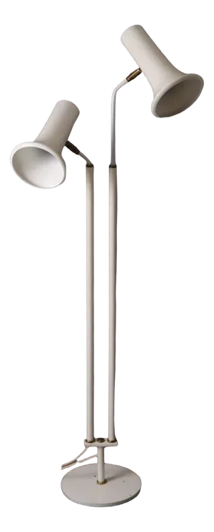 Mid-Century White Floor Lamp in Brass