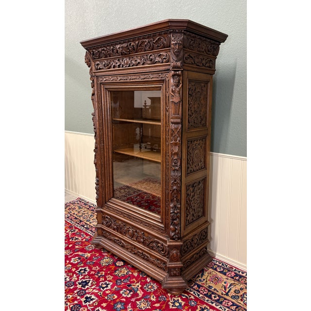 Antique French Renaissance Revival Bookcase Cabinet Side Doors Oak C. 1880s For Sale In Dallas - Image 6 of 18