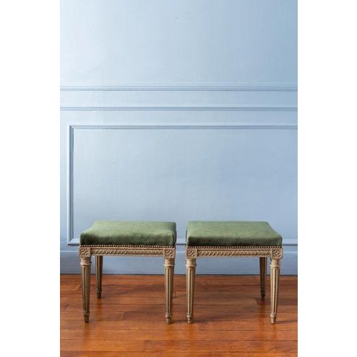 Height: 43 cm (each) Width: 45 cn (each) Depth: 32 (each) Reinforcements underneath. Original paint finish, some wear...