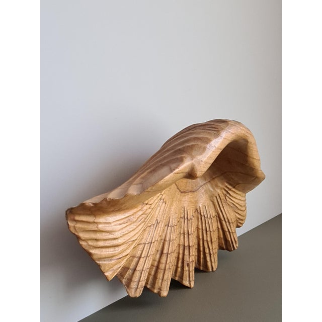 1960s Vintage Handmade Carved Wooden Seashell Bowl, 1960s For Sale - Image 5 of 13