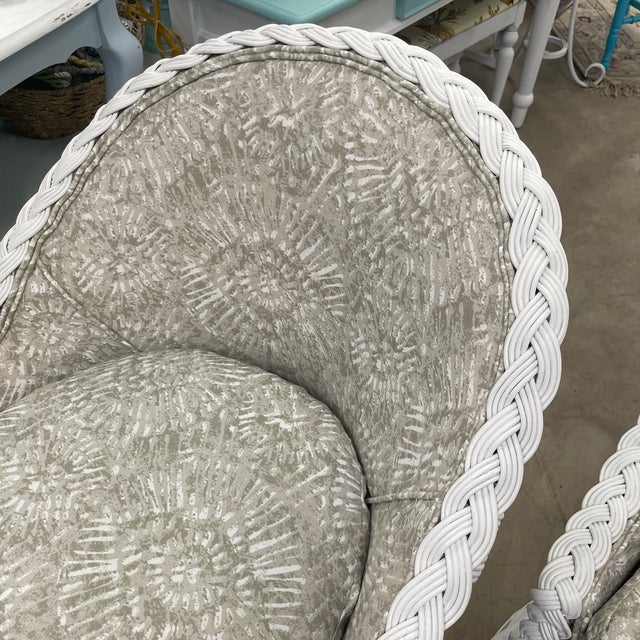 Traditional Pair of Vintage Retro Wicker Upholstered Bar Stools For Sale - Image 3 of 10