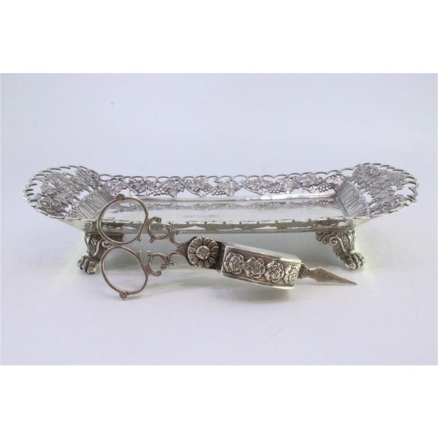 Silver Tray and Scissors with Chiseled Grate, Set of 2 For Sale - Image 3 of 8