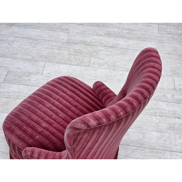 Danish Armchair in Striped Red Furniture Velour, 1960s For Sale - Image 14 of 17