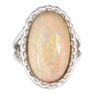 8ct Natural Opal Ring Estate 14k White Gold Large Oval 6.5 Cocktail Jewellery size 6.5