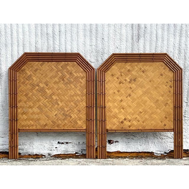 Vintage Coastal Faceted Bamboo Twin Headboards a Pair Chairish