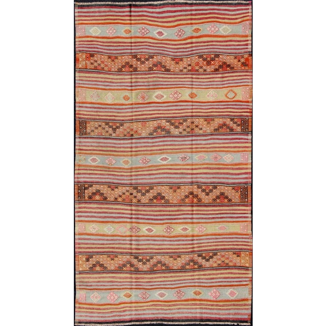 Turkish Kilim Vintage Rug With Assorted Stripe Design in a Variety of Colors For Sale - Image 13 of 13