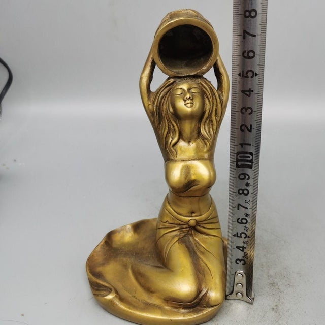Metal Brass Kneeling Lady Incense Holder, Bathing Beauty Statue For Sale - Image 7 of 7