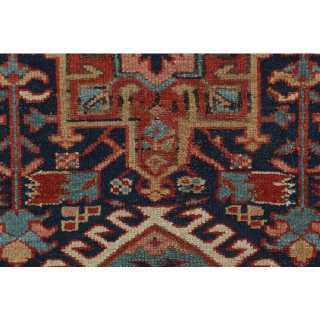 Rug & Kilim Antique Persian Heriz Karaja Rug, Triple Medallion in Red and Navy - Rug & Kilim For Sale - Image 4 of 7