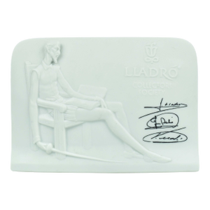 Handmade Lladró Collectors Society Porcelain Plaque Featuring Don Quixote Bas With Founder Signatures