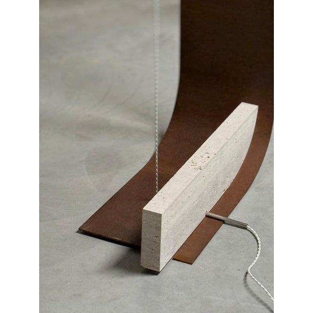 Equo X Floor Lamp in Bent Iron with Stainless Steel and Travertine by D´ARK Atelier For Sale - Image 10 of 18