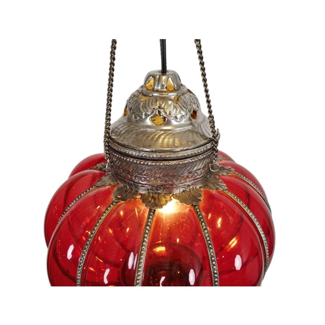 Vintage nickel and red sprayed glass pumpkin lantern. Traditional Rajasthan style colorful hanging lantern. Great ambience...