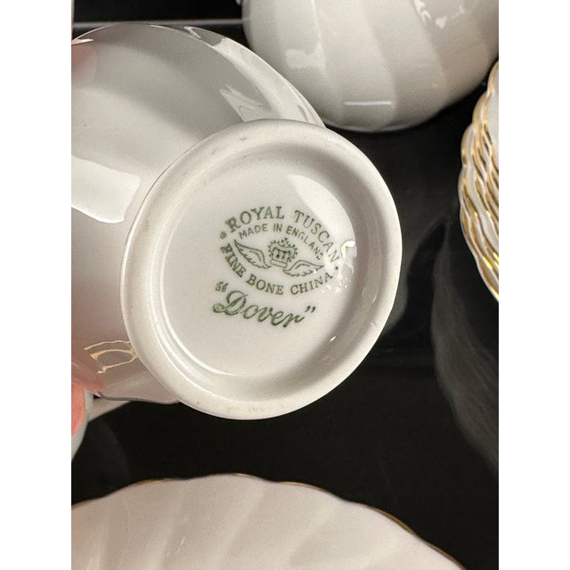 White Vintage English Tea & Coffee Set – Royal Tuscan Bone China Dover Pattern, Service for 10 - 24pcs For Sale - Image 8 of 11