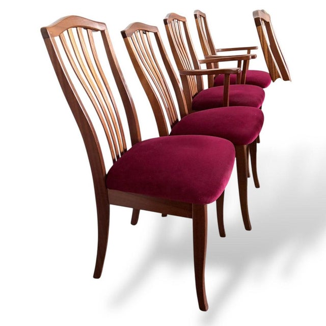 Wood Vintage Teak Dining Chairs with Red Upholstery, 1960s, Set of 6 For Sale - Image 7 of 9