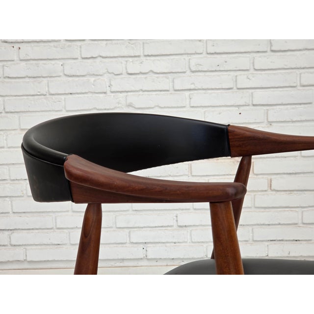 Danish Armchair in Teak Wood and Black Artificial Leather, 1960s For Sale - Image 4 of 13