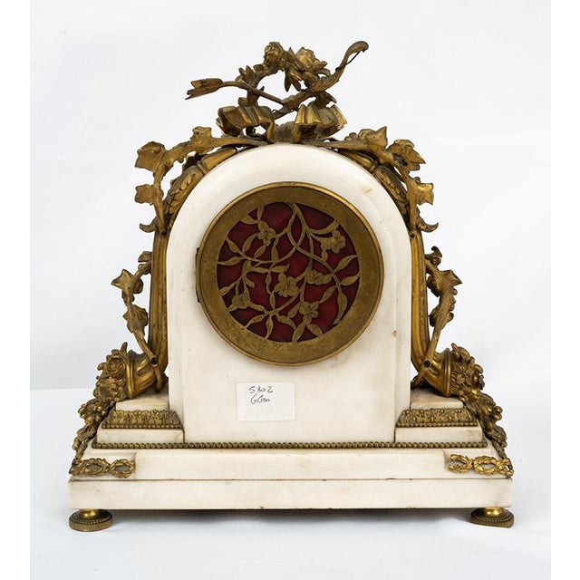 Antique 19th Century Napoleon III Triptych Clock in Gilded bronze and White Statuary Marble, Set of 3 For Sale - Image 6 of 7