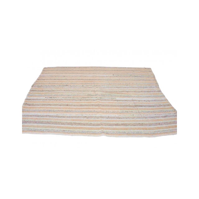 Striped Hemp Turkish Kilim Rug - 5`3″ X 6`11″ Ft. For Sale - Image 4 of 6