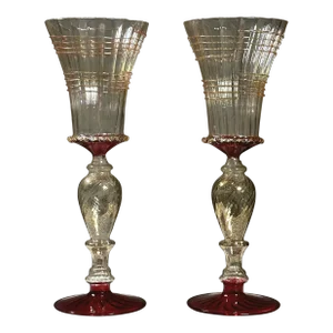Vintage Venetian Murano Art Glass Hand Blown Goblet (Pair)