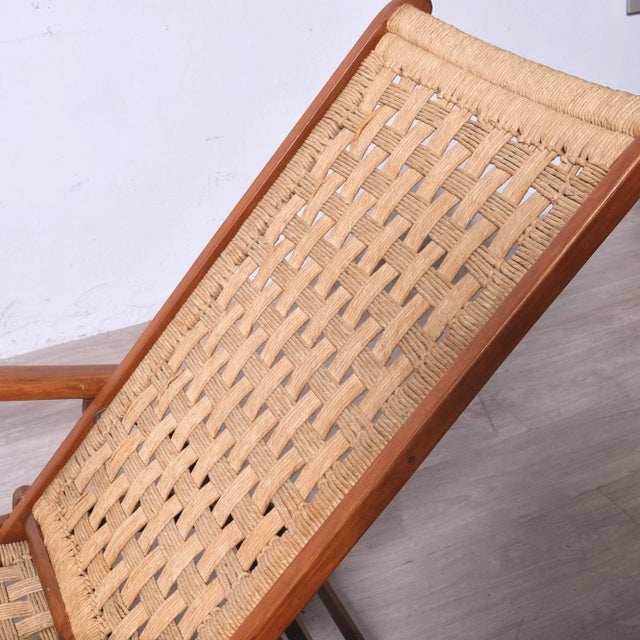 Vintage Italian Deck Chair in Beech and Jute, 1950s For Sale - Image 14 of 18