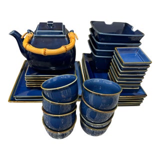 Pottery Barn Blue Asian Dinnerware Set- 36 Pieces For Sale