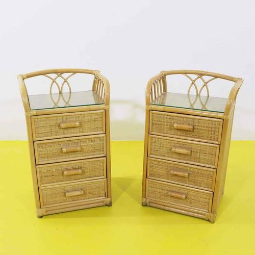 Rattan Nightstands with Four Drawers and Glass Top, Set of 2 For Sale - Image 12 of 12