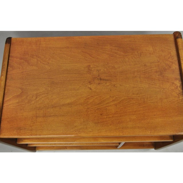 Vintage Mid Century Modern Lacquered Cherry Wood Rolling Cart Tv Stand Shelf For Sale In Philadelphia - Image 6 of 11