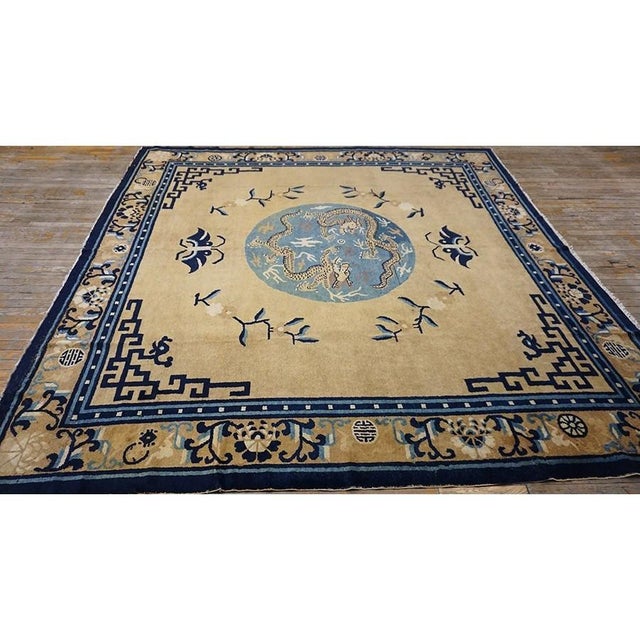 Textile 1890s Antique Mongolian Chinese Camel Dragon Medallion Square Hand Knotted Rug For Sale - Image 7 of 9