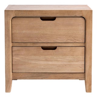 Riley Natural Wood Contemporary Two-Drawer Nightstand For Sale