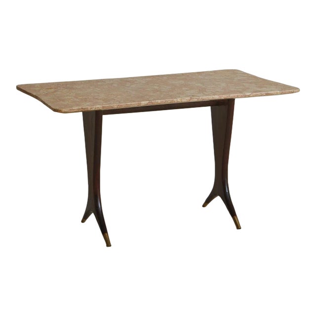 Breccia Pernice Marble + Mahogany Coffee Table Attributed to Guglielmo Ulrich, Italy 1950s For Sale